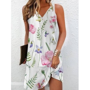 Women's Sleeveless Summer Floral Buckle Dress Notched Daily Going Out Casual Mini H-Line Tank