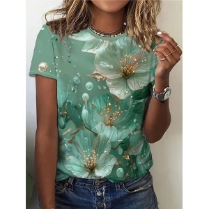 Women's Floral Short Sleeve Tee T-shirt Crew Neck Printing Casual Summer Graphic Tee Top