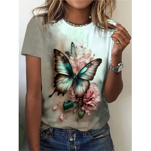 Women's Floral Short Sleeve Tee T-shirt Crew Neck Printing Casual Summer Graphic Tee Top