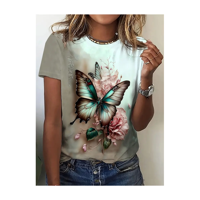 Women's Floral Short Sleeve Tee T-shirt Crew Neck Printing Casual Summer Graphic Tee Top