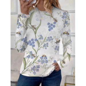 Women's Floral Long Sleeve Tee T-shirt Crew Neck Printing Casual Spring/Fall Graphic Tee Top