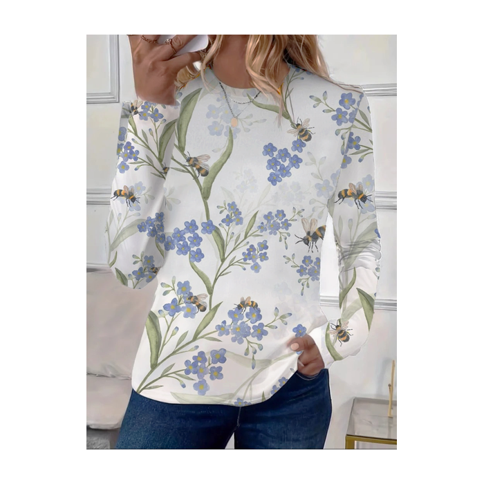 Women's Floral Long Sleeve Tee T-shirt Crew Neck Printing Casual Spring/Fall Graphic Tee Top