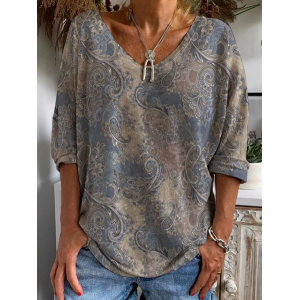 Women's Floral Long Sleeve Tee T-shirt V Neck Printing Casual Spring/Fall Graphic Tee Top