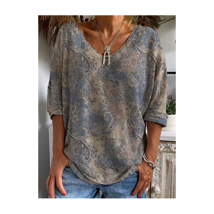 Women's Floral Long Sleeve Tee T-shirt V Neck Printing Casual Spring/Fall Graphic Tee Top