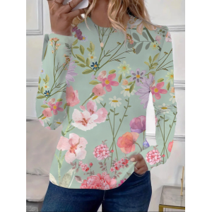 Women's Floral Long Sleeve Tee T-shirt Crew Neck Printing Casual Spring/Fall Graphic Tee Top
