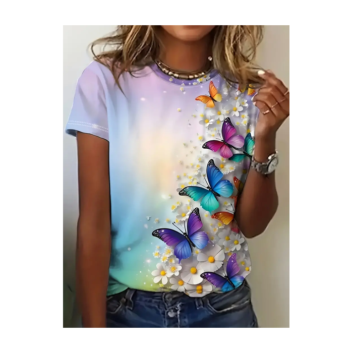 Women's Floral Short Sleeve Tee T-shirt Crew Neck Printing Casual Summer Graphic Tee Top