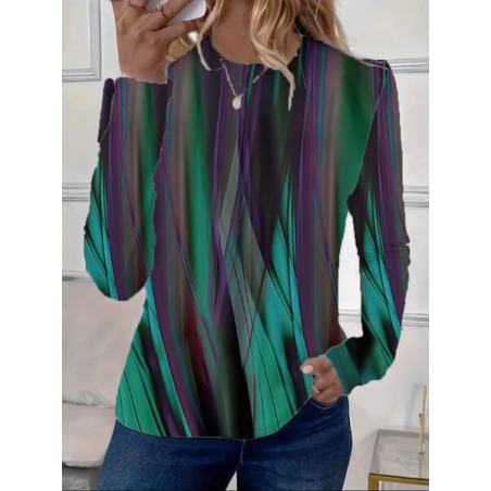 Women's Abstract Long Sleeve Tee T-shirt Crew Neck Printing Casual Spring/Fall Graphic Tee Top