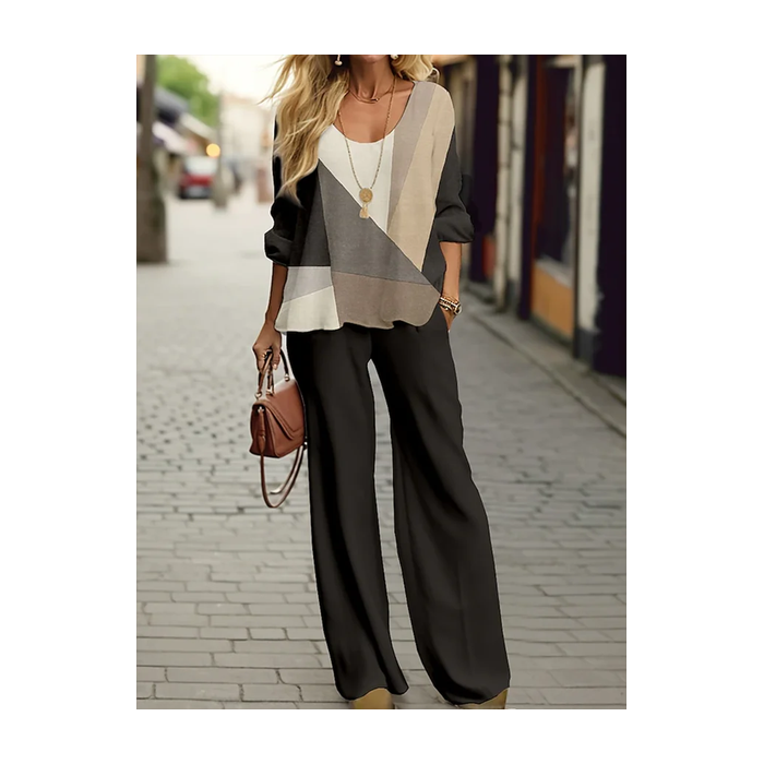 Women's Geometric Printing Two-Piece Set Daily Long Sleeve Casual Spring/Fall Top With Pants Matching Set