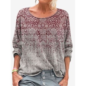 Women's Floral Long Sleeve Tee T-shirt Crew Neck Casual Spring/Fall Vintage Top