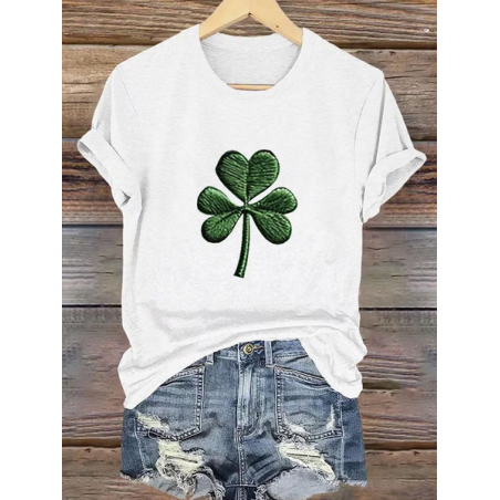 Women's Shamrock Short Sleeve Tee T-shirt St. Patrick's Day Floral Casual Summer Graphic Tee Top