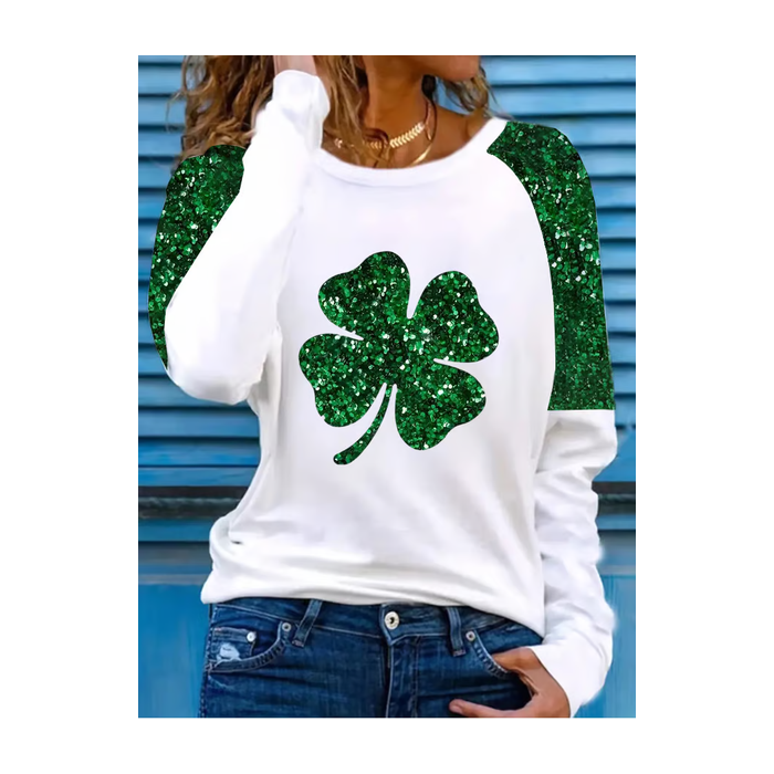 Women's Shamrock Long Sleeve Tee T-shirt St. Patrick's Day Floral Casual Spring/Fall Top