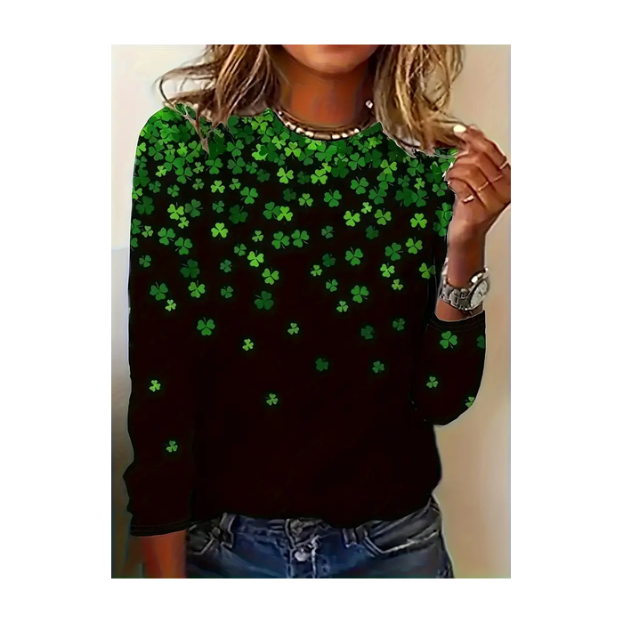 Women's Long Sleeve Tee T-shirt Spring/Fall Shamrock St. Patrick's Day Floral V Neck Casual Top
