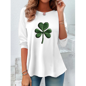Women's Long Sleeve Tee T-shirt Spring/Fall Shamrock St Patrick's Day Floral Casual Graphic Tee Top
