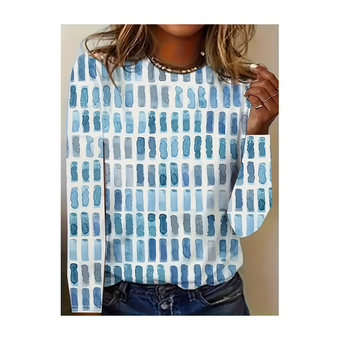 Women's Geometric Long Sleeve Tee T-shirt Crew Neck Printing Casual Spring/Fall Graphic Tee Top