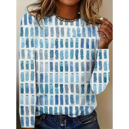 Women's Geometric Long Sleeve Tee T-shirt Crew Neck Printing Casual Spring/Fall Graphic Tee Top
