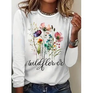 Women's Floral Long Sleeve Tee T-shirt Crew Neck Printing Casual Spring/Fall Graphic Tee Top