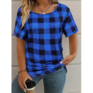 Women's Plaid Short Sleeve Tee T-shirt Crew Neck Printing Casual Summer Graphic Tee Top
