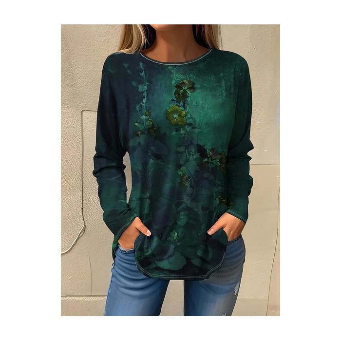 Women's Floral Long Sleeve Tee T-shirt Crew Neck Printing Casual Spring/Fall Graphic Tee Top