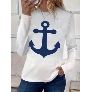 Women's Long Sleeve Tee T-shirt Spring/Fall Anchor Printing Crew Neck Casual Graphic Tee Top