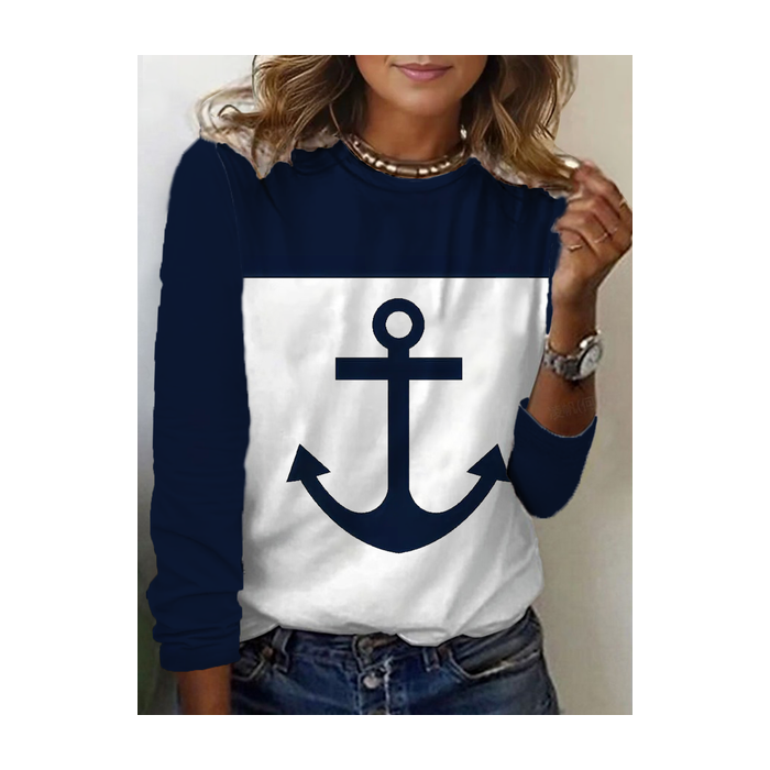 Women's Anchor Long Sleeve Tee T-shirt Crew Neck Printing Casual Spring/Fall Graphic Tee Top