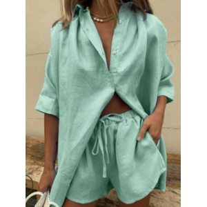 Women's Plain Two-Piece Set Daily Half Sleeve Casual Summer Top With Pants Matching Set