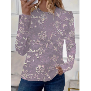 Women's Floral Long Sleeve Tee T-shirt Crew Neck Printing Casual Spring/Fall Graphic Tee Top