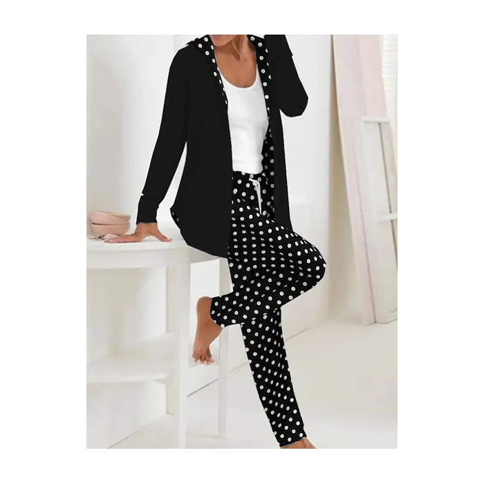 Women's Polka Dots Daily Going Out Two Piece Set Long Sleeve Casual Spring/Fall Coat With Pants Matching Set