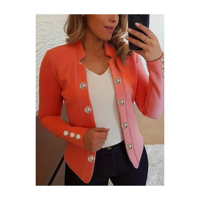 Women's Spring/Fall Outerwear Casual Buckle Plain Long Sleeve V Neck Jacket