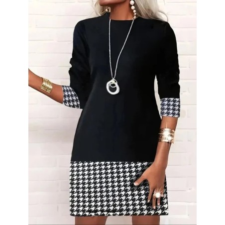 Women's Long Sleeve Spring/Fall Houndstooth Dress Daily Going Out Casual Mini H-Line