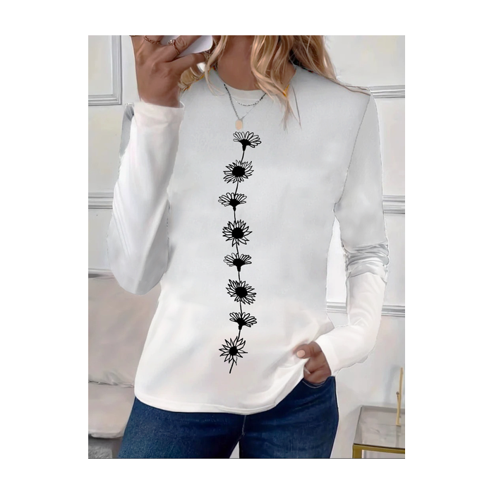 Women's Long Sleeve Tee T-shirt Spring/Fall Floral Printing Crew Neck Casual Graphic Tee Top