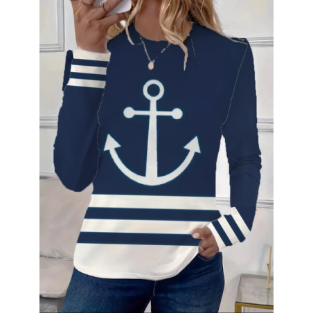 Women's Long Sleeve Tee T-shirt Spring/Fall Striped Printing Crew Neck Casual Graphic Tee Top