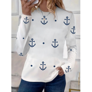 Women's Long Sleeve Tee T-shirt Spring/Fall Anchor Printing Crew Neck Casual Graphic Tee Top