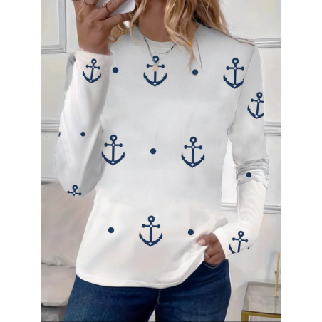 Women's Long Sleeve Tee T-shirt Spring/Fall Anchor Printing Crew Neck Casual Graphic Tee Top