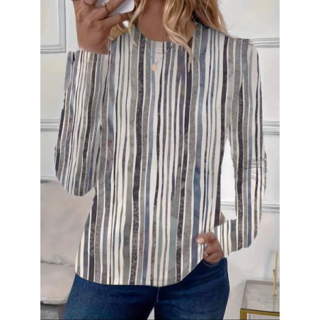 Women's Long Sleeve Tee T-shirt Spring/Fall Striped Printing Crew Neck Casual Graphic Tee Top