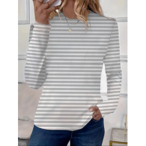 Women's Long Sleeve Tee T-shirt Spring/Fall Striped Printing Crew Neck Casual Graphic Tee Top