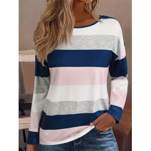 Women's Long Sleeve Tee T-shirt Spring/Fall Striped Printing Crew Neck Casual Graphic Tee Top