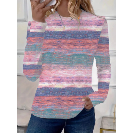 Women's Long Sleeve Tee T-shirt Spring/Fall Striped Printing Crew Neck Casual Graphic Tee Top