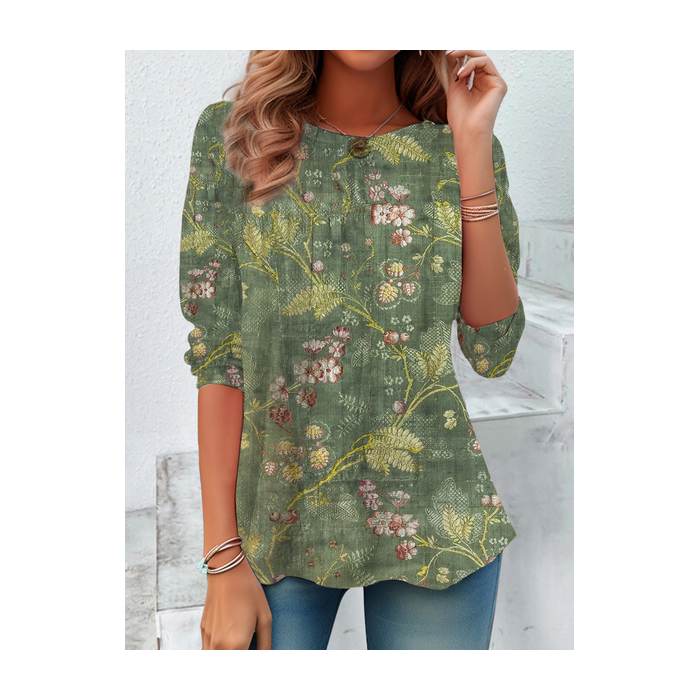 Women's Long Sleeve Tee T-shirt Spring/Fall Floral Printing Crew Neck Casual Graphic Tee Top