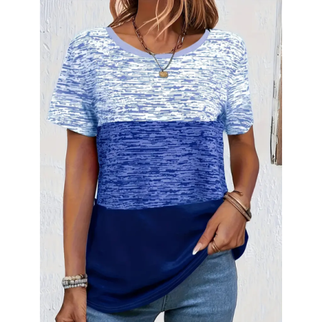 Women's Short Sleeve Tee T-shirt Summer Multicolor Block Printing Crew Neck Casual Graphic Tee Top