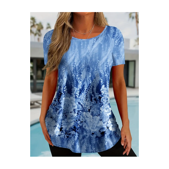 Women's Short Sleeve Tee T-shirt Summer Floral Printing Crew Neck Casual Graphic Tee Top