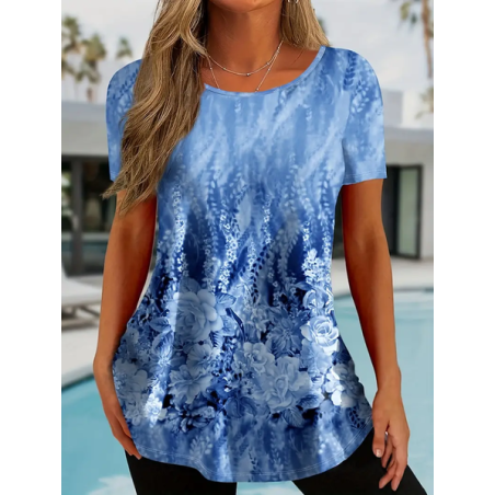Women's Short Sleeve Tee T-shirt Summer Floral Printing Crew Neck Casual Graphic Tee Top