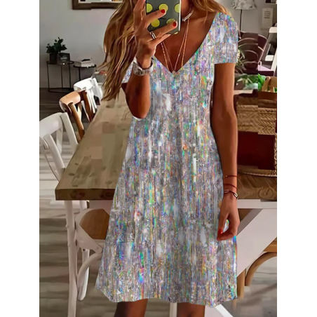 Women's Short Sleeve Summer Ombre Dress V Neck Daily Going Out Casual Knee Length T-Shirt Dress H-Line Dress