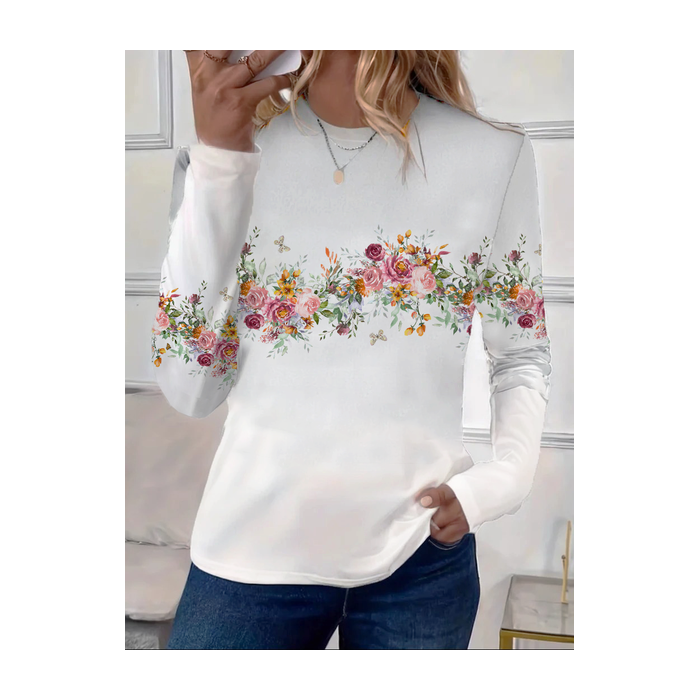 Women's Long Sleeve Tee T-shirt Spring/Fall Floral Printing Crew Neck Casual Top