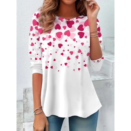 Women's Long Sleeve Tee T-shirt Spring/Fall Heart/Cordate Printing Crew Neck Casual Graphic Tee Top