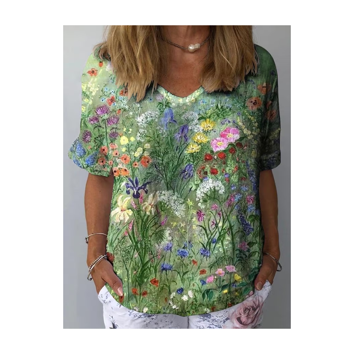 Women's Short Sleeve Blouse Summer Floral Printing Crew Neck Daily Going Out Casual Top