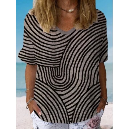 Women's Short Sleeve Blouse Summer Geometric Cotton Crew Neck Daily Going Out Casual Top