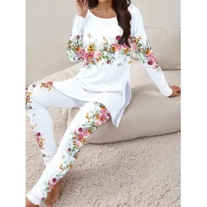 Women's Printing Floral Daily Going Out Two Piece Set Long Sleeve Casual Spring/Fall Top With Pants Matching Set