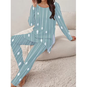 Women's Printing Striped Daily Going Out Two Piece Set Long Sleeve Casual Spring/Fall Top With Pants Matching Set