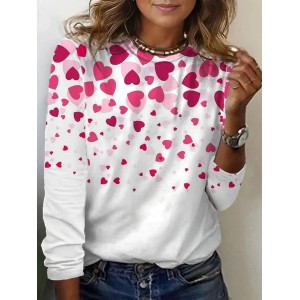 Women's Long Sleeve Tee T-shirt Spring/Fall Heart/Cordate Printing Crew Neck Casual Graphic Tee Top