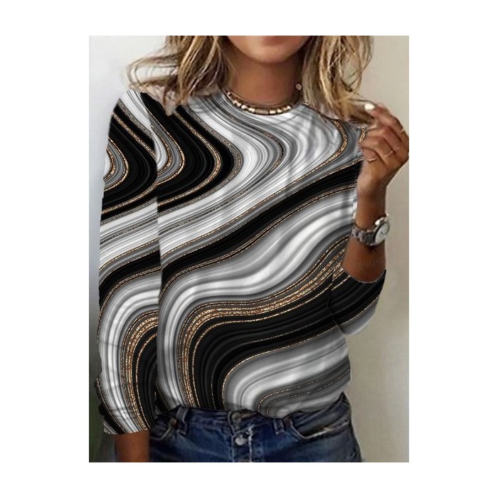 Women's Long Sleeve Tee T-shirt Spring/Fall Geometric Jersey Crew Neck Daily Going Out Casual Top